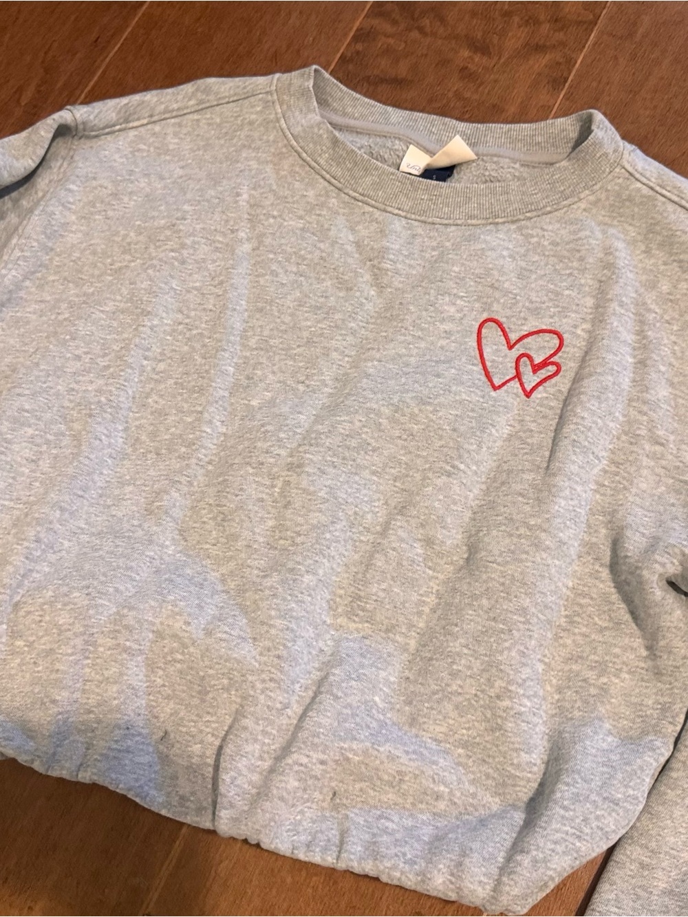 Universal Thread Light Gray Crewneck Sweatshirt with Red Heart Detail